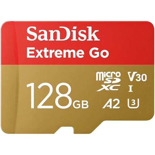 Offerta a tempo: SanDisk 128GB Extreme Go scheda microSDXC + adattatore SD (per smartphones e Tablet Android, Action Cam, Drones, UHS-I, fino a 200 MB/s, 5K, 4K, UHD, V30, Rescue PRO Deluxe, Class 10, U3) per Amazon - 36% da 28.89 € a 18.61 €