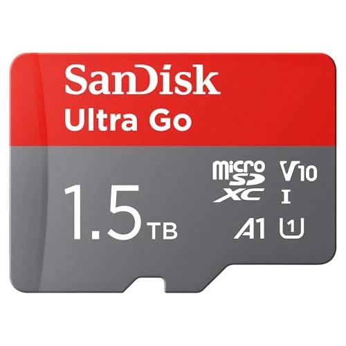 Zeitlich begrenztes Angebot: SANDISK Ultra Go Micro SDXC Speicherkarte 1.5TB + SD Adapter (Für Android Smartphones und Tablets, bis zu 150 MB/s Lesegeschwindigkeit) A1, Full HD Video, UHS-I, Class 10, U1, for Amazon von 411.99 € auf 411.99 € (0.00% Rabatt