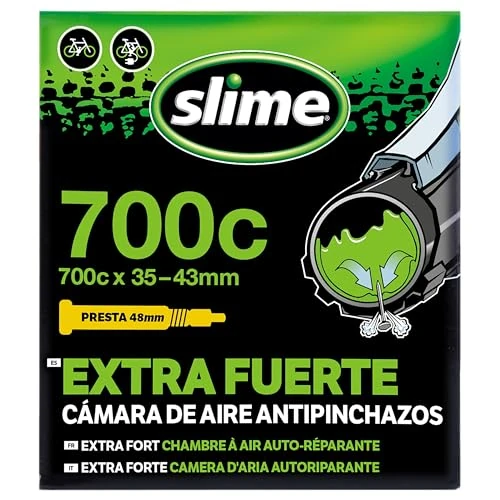 Slime 30102 Camera d'Aria per Biciclette con Gel Antiforatura Slime, Autoriparante, Prevenzione e Riparazione, Valvola Presta, 700c x 35-43mm