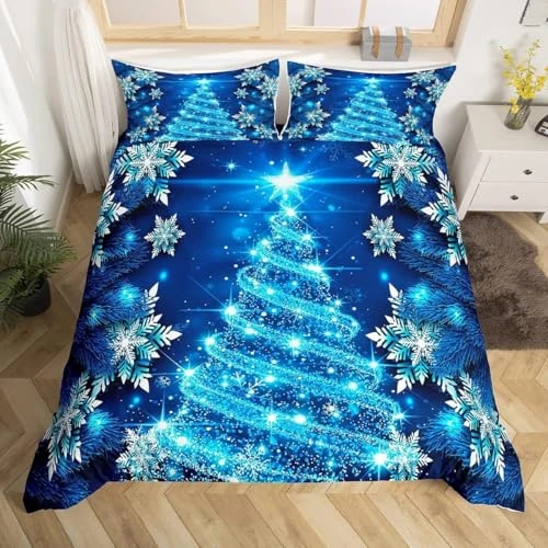 Offerta a tempo: Homemissing Ragazza Albero di Natale Blu Tema di Natale Copripiumone Morbido Chic Inverno Fiocco di Neve Ragazza Camera da letto Della Ragazza Flash Bed Cover Set Copripiumino 200x200cm - 32% da 34.19 € a 23.39 €
