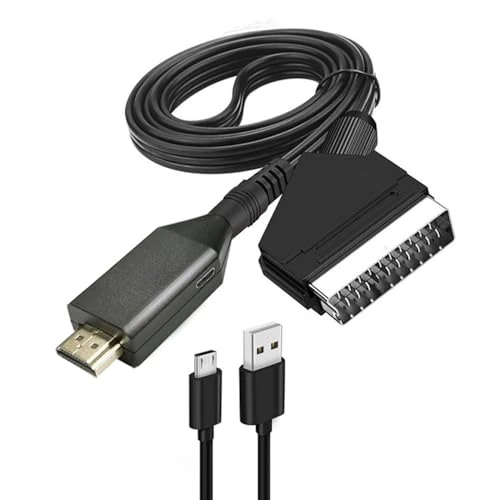 Pkouocry Convertitore Scart a HDMI con Cavi, Maschio Adattatore Scart In HDMI Out per Sky/DVD/STB per la Visualizzazione su HDTV