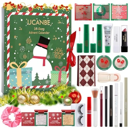 UCANBE Calendario Avvento Make Up 2025, 24 Giorni Calendario dell'Avvento Beauty Bambina Donna, Calendario Conto alla Rovescia Natale Pieno di Kit Trucco