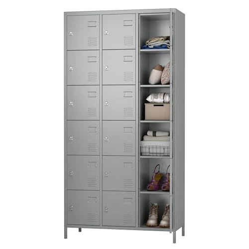 Offerta a tempo: SUPEER Armadio in metallo con 18 scomparti, in metallo con prese d'aria per dipendenti, palestra, scuola, ufficio (Grigio Chiaro) - 38% da 289.99 € a 179.99 €