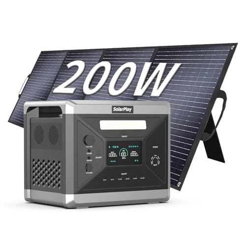 Offerta a tempo: SolarPlay Q2501 2400 W Centrale Elettrica Portatile, Batteria LiFePO4 da 2160 Wh, con Pannello Solare da 200W, Presa CA, CC, ad Energia Solare, Adatta per Camper e Viaggi All'aperto - 5% da 814.50 € a 773.78 €