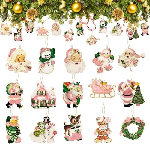Offerta a tempo: 30 Pezzi Addobbi Natalizi Per Albero,Decorazioni Albero Di Natale Legno,Appendere Addobbi Albero Natale,Rosa Decorazioni Natalizie Legno,Decori Natalizi Albero Di Natale Con Corda - 16% da 12.90 € a 10.90 €