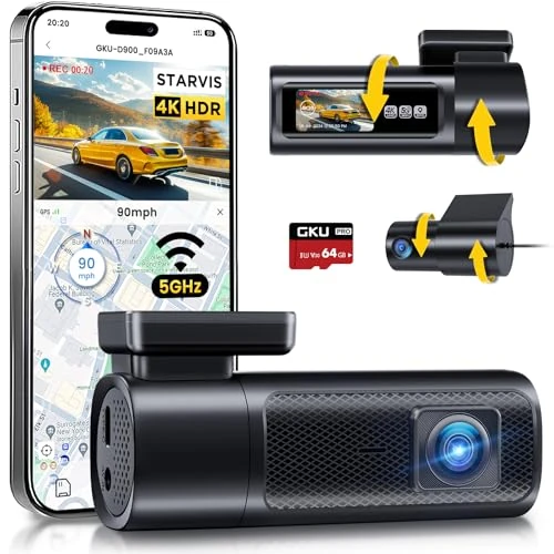 Offerta a tempo: Dash Cam Auto, Doppia 4K 60fps+2.5K, 5G WiFi Telecamera per Auto con SD 64G, Schermo IPS da 1.47', GPS, Super Visione Notturna, G-Sensor, Registrazione in Loop, HDR, 360° Rotabile,Max 512 GB — 32% da 119,99 € a 81,49 €