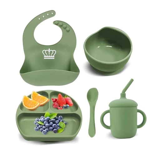 Limitiertes Angebot: Baby Silikon Geschirrset mit Saugnapf Lätzchen Schüssel Löffel Mädchen Junge 5pcs von 15.99 EUR auf 15.99 EUR (Spare 0%)