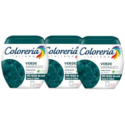 Offerta a tempo: Coloreria Italiana Grey Colorante Tessuti e Vestiti in Lavatrice, Verde Smeraldo, 3 Confezioni da 350g - 55% da 23.55 € a 10.69 €
