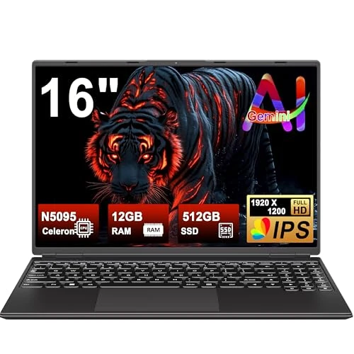 Offerta a tempo: PC Portatile Win 11 Laptop 12+512GB 1TB SSD Espansione, 16 Pollici Notebook Celeron N5095 (fino a 2.9Ghz) 丨Ventola di Raffreddamento丨Supporto 5G WIFI丨1920 * 1200 Schermo Doppio- Black - 0.00% da 399.99 € a 399.99 €