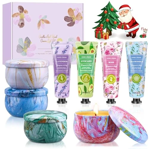 Offerta a tempo: Regali di Natale, piccoli oggetti, regali per donne e uomini - set regalo candele profumate 4 x 90 g | Set crema per le mani 4 x 30g, regalo di Natale Piccoli regali di Natale per colleghi, mamma - 23% da 17.89 € a 13.79 €