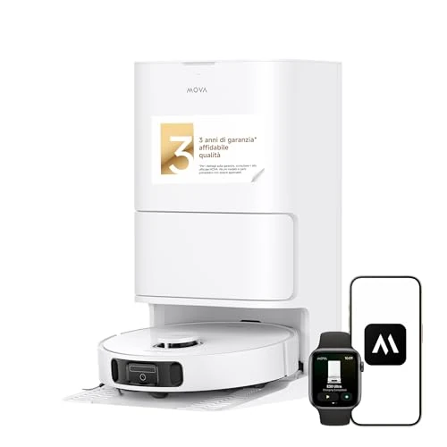 Mova E30 Ultra Robot Odkurzacz i myjka, 7000 Pa z automatycznym opróżnianiem, nieplączącą się, samooczyszczającą ściereczką, podnoszeniem 10,5 mm i ultradźwiękowym wykrywaniem dywanów, biały