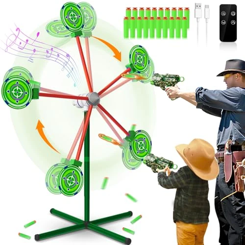 DX DA XIN Draaibaar schietdoel voor kinderen, inclusief 2 pistolen, camouflagespeelgoed, 20 schuimdarts, tuinspeelgoed, outdoor, cadeaus voor jongens, 4, 5, 6, 7, 8, 9 jaar, kerstcadeaus voor