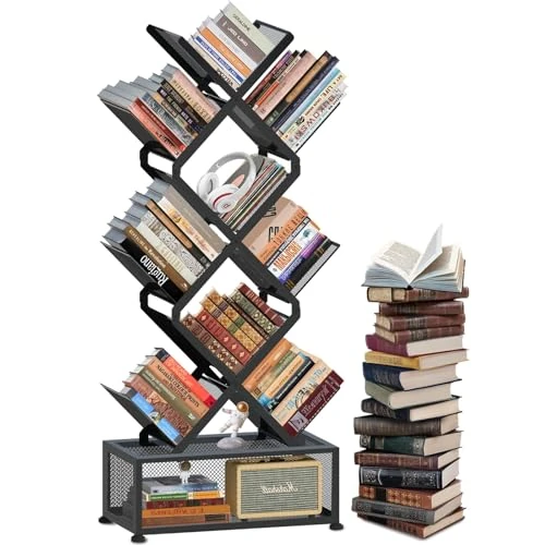 Offerta a tempo: HI NINGER Tree Bookcase, Libreria ad Albero a 9 Livelli con Armadietto, libreria da scrivania verticale per scaffale pieghevole per soggiorno, studio, casa, ufficio, camera da letto - 31% da 57.99 € a 39.99 €