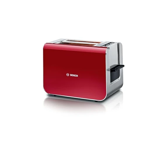 Offerta a tempo: Bosch Tostapane Styline TAT8614N integrato, funzione di sollevamento, scongelamento, spegnimento automatico, centraggio del pane, 800 W, acciaio inox/rosso - 0.00% da 110.63 € a 110.63 €