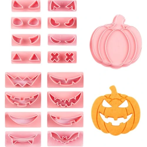18 stuks Halloween koekjessnijders van kunststof 3D-pers pompoenvorm voor Halloween party decoraties