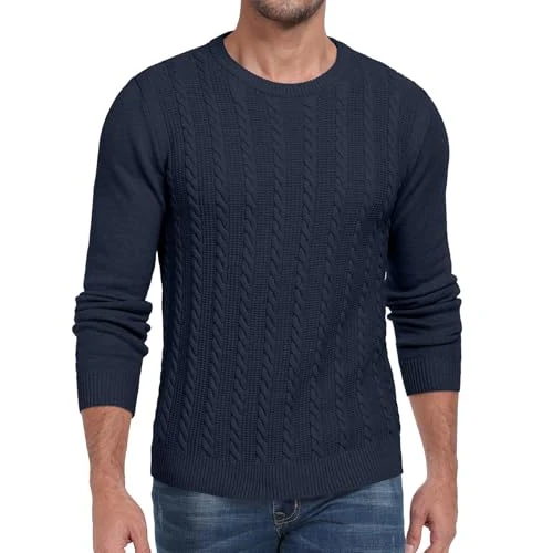 Limitiertes Angebot: Hisir Herren Strickpullover Kabel Stricken Dicken Rundhalsausschnitt Weben Pullover Winter Warm Langarm Pullover für Herren (Marineblau, L) von 32.99 EUR auf 19.99 EUR (Spare 39%)