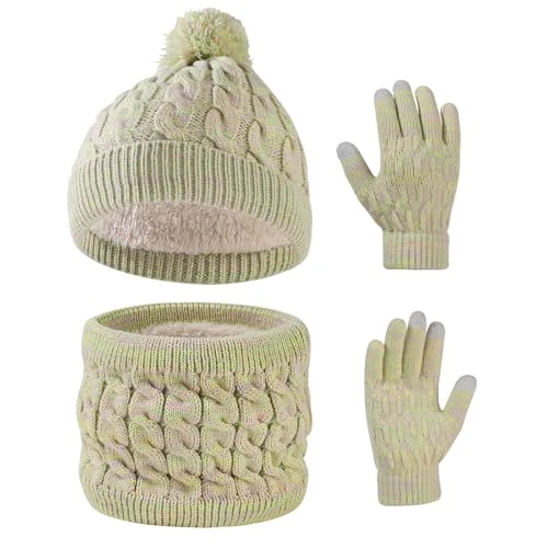Oferta ograniczona: Waylipun Zimowe rękawiczki z szalikiem dla dzieci, wełniana podszewka dziewczęca zima ciepła czapka szalik kapelusz szaliki rękawiczki dotykowe zestaw dla chłopców dziewcząt 2-8 lat, Zielony, Talla z 89.52 PLN na 89.52 PLN (zniżka 0%)