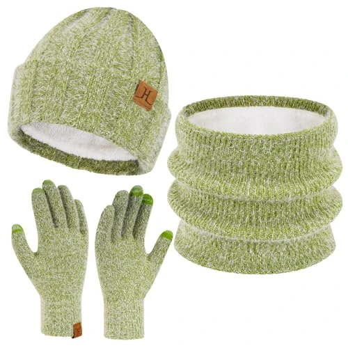 Offerta a tempo: ZASFOU Donna Cappello Invernale Sciarpa Guanti Touch Screen Set Caldo Imitazione Visone Maglia Berretto Cappelli Pile Foderati Scaldacollo Guanto Regalo per Donna - 23% da 28.99 € a 22.23 €