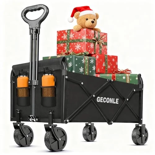 Limited offer: Collapsible Wagon Cart with Wheels Foldable Wagon 220LBS Lightweight Folding Cart Portable for Grocery Sports Garden Shopping Camping Black from 49.99 EUR to 49.99 EUR (save 0%)