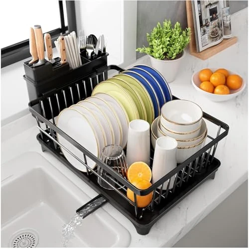 Offerta a tempo: PurKeep Scolapiatti – Scolapiatti salvaspazio con portautensili per bancone della cucina, grande capacità con scolapiatti, nero - 40% da 29.99 € a 17.99 €
