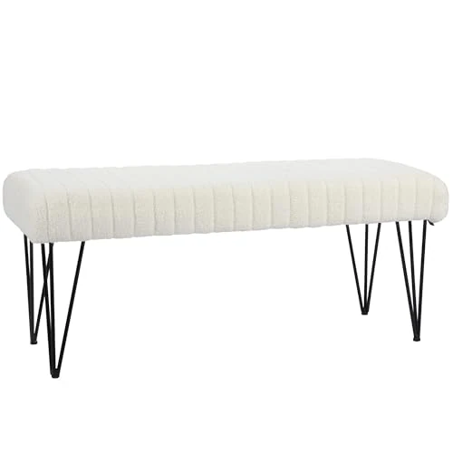 Offerta a tempo: HOMCOM Panca Fondoletto Moderna con Gambe a Forcina, Panca Imbottita in Tessuto Effetto Ciniglia, Legno e Metallo, 118.5x46x49.5 cm, Crema - 25% da 68.95 € a 51.95 €