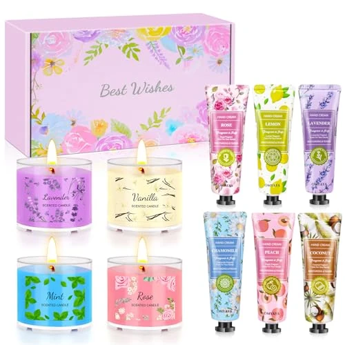 Limitiertes Angebot: Handcreme Set Duftkerzen Geschenke für Frauen, Geburtstagsgeschenk für frauen, Kleine Geschenke für Frauen,Duftkerzen Geschenk Set,4 Stück Duftkerze und 6 Handcreme, Geschenk für Weihnachten Muttertag von 13.99 EUR auf 12.99 EUR (Spare 7%)