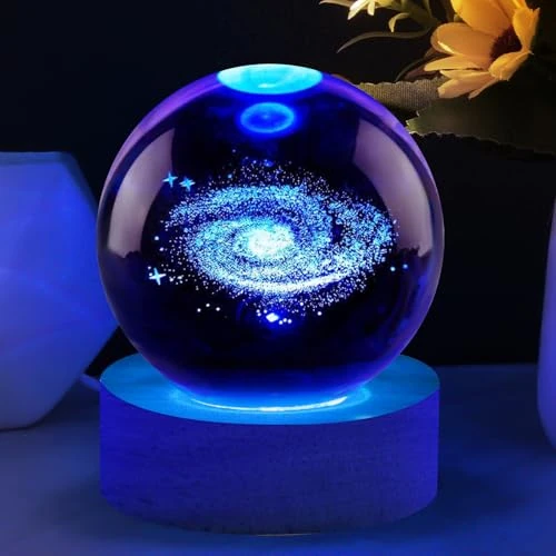 Vicloon Lámpara de Bola de Cristal del Sistema Solar 3D, 6cm Bola de Cristall 3D con la Base de la Lámpara del LED, Bola de Cristall con la Base de la Lámpara, 3D Galaxy Ball Luz nocturna Para Hogar