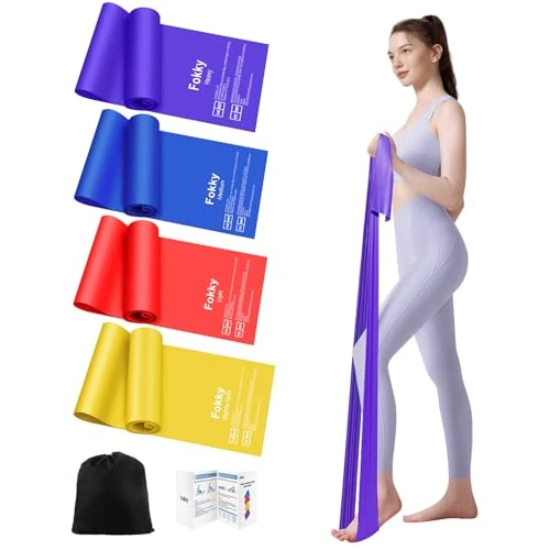 Fokky 1.5 m Fitness Bands, Set of 4 Resistance Bands, Gymnastics Band, Resistance Bands with Carry Bag and Exercise Instructions (English language not guaranteed), Fitness Band for Pilates, Yoga,
