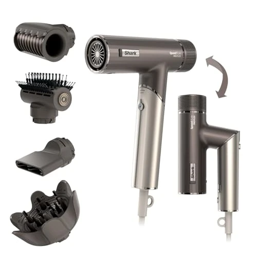 Offerta a tempo: Shark SpeedStyle Pro FLEX Asciugacapelli, Alte Prestazioni, Alta Velocità, 4 Accessori Styling, Leggero, Ionico, Non Danneggia i Capelli, Manico Pieghevole, Tutti i Capelli, Argento Mocha HD542EU - 45% da 199.99 € a 109.99 €