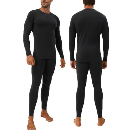 DAVID ARCHY Heren Thermo Set Warm Vochtafvoerend Ondergoed Set Basislaag Onderbroek Broek met Open Rits Winter Skiën Wandelen Fietsen Bergbeklimmen, XL