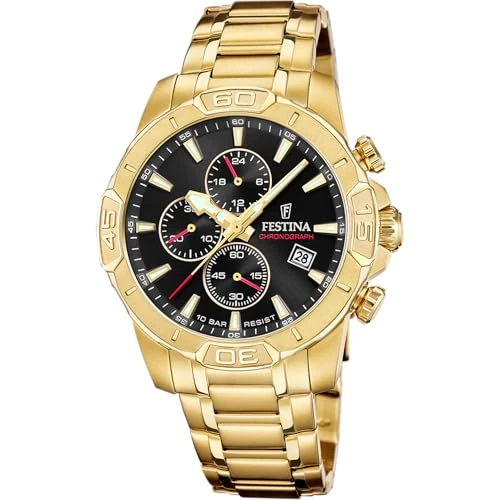 Oferta limitada: Festina Reloj Hombre Analógico de Acero Inoxidable 316l Dorado - Movimiento de Cuarzo - Cronógrafo - Calendario - Cristal Mineral Resistente - Resistente al Agua 10 ATM F20705/4 Timeless Chronograph de 199.00 EUR a 146.40 EUR (ahorro 26%)