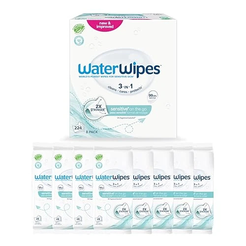 Begrenztes Angebot: WaterWipes Sensitive+ On The Go Wipes, Unterwegs-Tücher, 224 Stück (8 Packungen), 3-in-1 reinigt, pflegt, schützt, 99,9% Wasser, unparfümierte Feuchttücher von 16.03 EUR auf 14.27 EUR (Rabatt 11%)