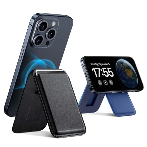 GlasFlength Portfel na karty Magsafe, 2 sztuki, portfel, uchwyt na telefon, skórzany magnetyczny, etui na karty do iPhone 15/14/13/12, etui na telefon MagSafe (czarny, niebieski), Niebieski, czarny,