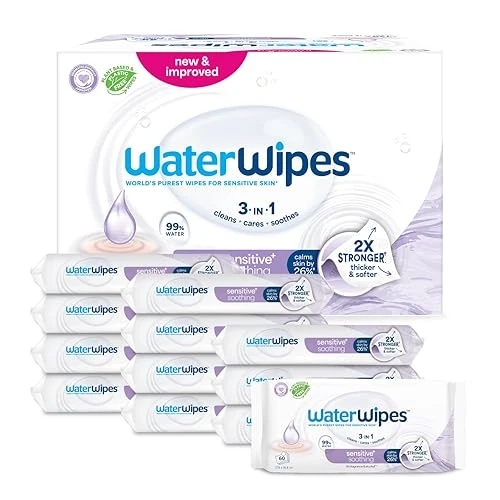 Limited-time offer: WaterWipes Sensitive+ Soothing Wipes, 720 Count (12 Packs), 3-In-1 Cleans, Cares, Soothes, 99% Water with Botanical Extract, Unscented Baby Wipes from 25.15 GBP to 23.90 GBP (save 5%)