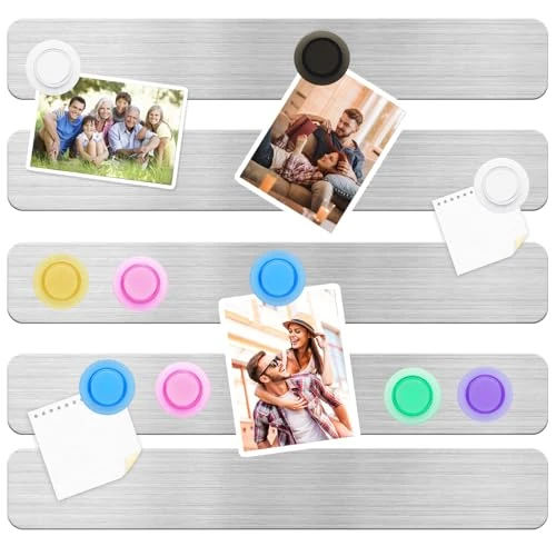 DUJEQM Magnettafel Memotafel Magnetwand Pinnwand Magnetisch Selbstklebend Magnetleiste Memoboard Edelstahl Metallband Magnetleisten Magnetboard mit 7 Magnete für Büro Fotos Fotowand Dokumente 5 Stück