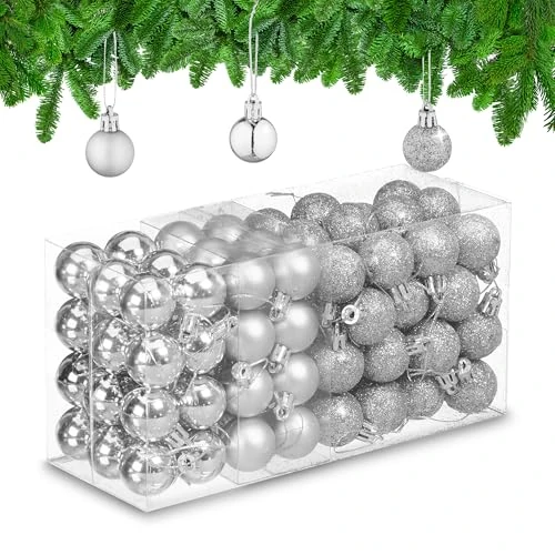 Offerta a tempo: Relaxdays Palline di Natale, Set da 96 Palle Opache, Lucide, Glitterate, HxD: 4x3 cm, Addobbi Albero Natalizi, Argentate - 7% da 29.99 € a 27.99 €