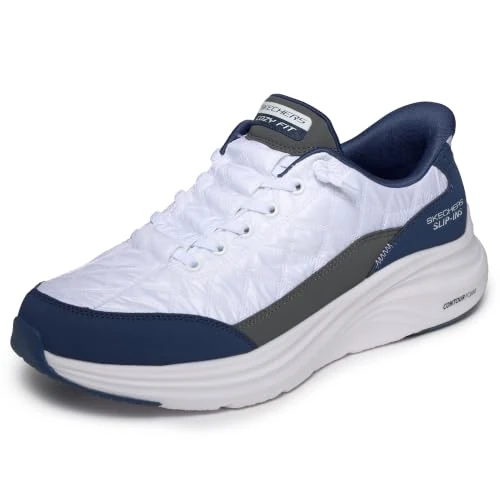 Oferta limitada: Skechers Hombre Contour Foam Cozy Fit Slip-In ENTRENADOR, White Mesh/Duraleather/Navy Trim, 41.5 EU de 88.81 € a 88.81 € (ahorro 0.00%)