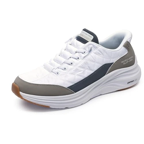 Offerta a tempo: Skechers Uomo Contour Foam Cozy Fit Slip-In ALLENATRICE, White Mesh/Duraleather/Taupe Trim, 44 EU - 5% da 89.95 € a 85.10 €