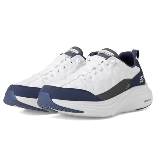 Skechers Men's Contour Foam Cozy Fit Hands Free Slip-in Sneaker, White/Navy, 6.5