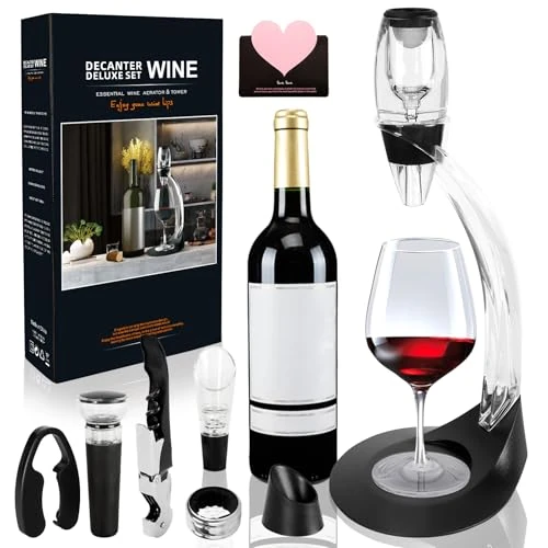 TOSUTO 8 en 1 Aerateur vin,Accessoire vin,Décanteur à Vin avec Support Bras Coffret,Livré avec Bouchon à vin Rouge,Coupe-Capsule,verseur à vin,Bague Anti-Fuite,décapsuleur,pour Amateurs de Vin