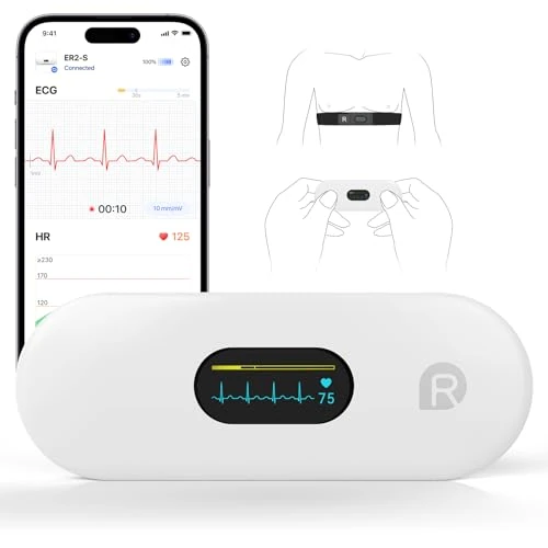Offerta a tempo: CheckMe ER2-S ECG Portatile, con Fascia Toracica, Holter Cardiaco con Schermo OLED da 0,96 Pollici, 30s - 15mins, APP Forme d'onda in Tempo Reale, Archiviazione dati Illimitata, per iOS e Android - 34% da 129.99 € a 85.76 €