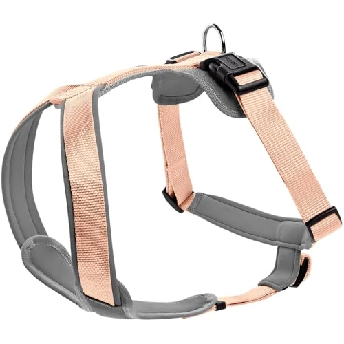 HUNTER Imbracatura per cani NEOPREN, colore: pesca/grigio, nylon resistente, imbottita con morbido neoprene, materiale riflettente Scotchlite 3M, facile da pulire, confortevole, taglia: S