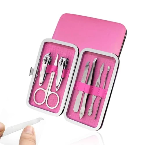 Offerta a tempo: SULIUDAJI Tagliaunghie Set Professionale, 7 Pezzi Grooming Kit Strumenti Per Manicure Con Bella Box (Rosa Rossa) - 44% da 8.99 € a 4.99 €