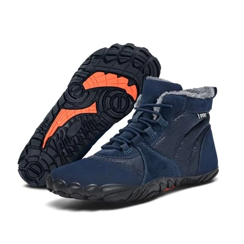 FlexEase Winter Barefoot Shoes Winter Shoes Barefoot Warm Lined Winter Boots for Men Women 36-47 EU, blue, 9 UK