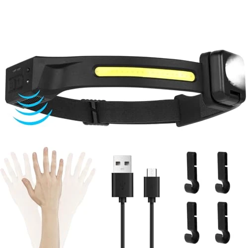 Romon Lampe Frontale Rechargeable, LED Ultra Puissante Éclairage 230° Frontale Rechargeable USB Capteur De Mouvement, Étanche IPX4 Poids 0.2lb léger, Pour Pêche, Camping, Cyclisme, Running