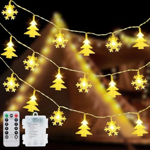 Limitiertes Angebot: Qoosea Lichterkette Innen mit Schneeflocke Weihnachtsbaum 40LED Feen Lichter Batterie Wasserdicht 8 Modi LED Lichterkette Außen Weihnachten Lichterkette mit Fernbedienung für Weihnachtsgarten Patio von 5.92 EUR auf 5.92 EUR (Spare 0%)