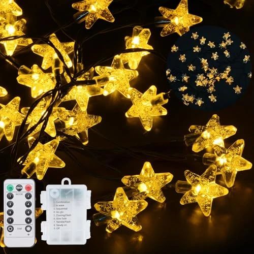 Tijdelijke aanbieding: Qoosea Lichtslingers met Bubble Star 40LED Fairy Lights Batterij Werkt Waterdicht 8 Modes Kerstverlichting Indoor Outdoor Fairy String Licht met Afstandsbediening voor Kerst Tuin Patio Hek Yard Decor van 9.99 EUR naar 9.99 EUR (korting 0%)