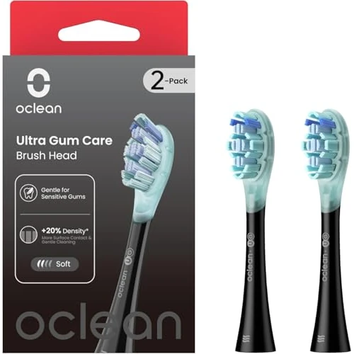 Oclean Replacement Toothbrush Heads, Soft Self-Developed Bristles, 2-Pack, Black, Compatible with All Oclean Adult Electric Toothbrushes (Ultra Gum Care)