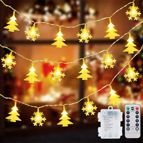 Limitiertes Angebot: Led Weihnachtslichterkette Innen, 6M 40LED Schneeflocke Weihnachtsbaum Weihnachtsbeleuchtung Außen Batteriebetriebene Lichterkette Innen 8 Modi Wasserdicht Weihnachtsdeko Aussen für Garten Fenster von 14.99 EUR auf 6.75 EUR (Spare 55%)