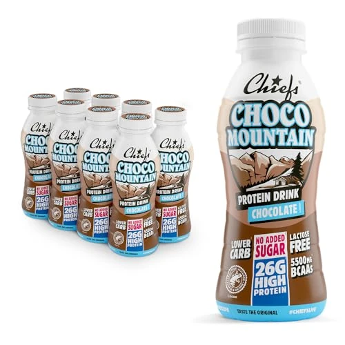 Offre limitee: Boisson protéinée - Chiefs Milkshake Chocolate - Sans sucre ajouté et sans lactose - Riche en protéines avec 26 g de protéine - Bouteilles de 8 x 330 ml - Délicieux goût crémeux de 29.85 EUR a 25.79 EUR (economie 14%)